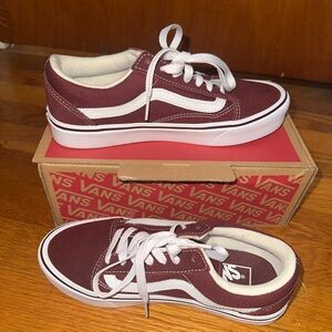 Vans Maroon and White Classic Sneakers